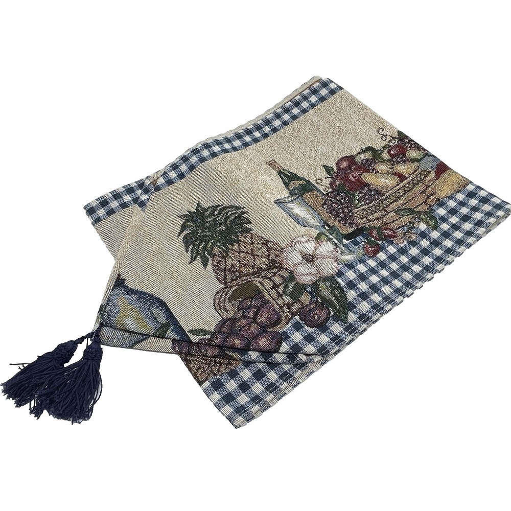 Tapestry Table Runner Country Picnic Wine Fruit Tassel 72"x 12" Cottage Core New
